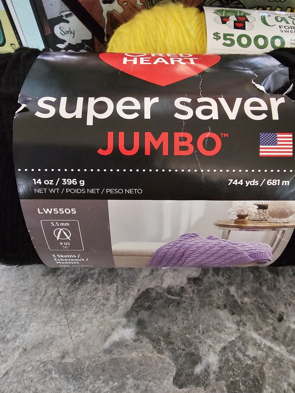 Red Heart Super Saver Jumbo Yarn - Black & Yellow